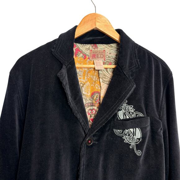 Vintage Red (brand) Black Distressed Whimsigoth 3 Button Lined Blazer sz M - Picture 3 of 14